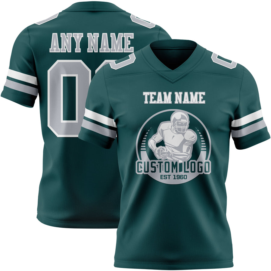 Custom Midnight Green Gray-White Authentic Football Jersey