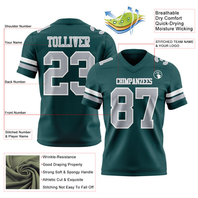 Custom Midnight Green Gray-White Authentic Football Jersey