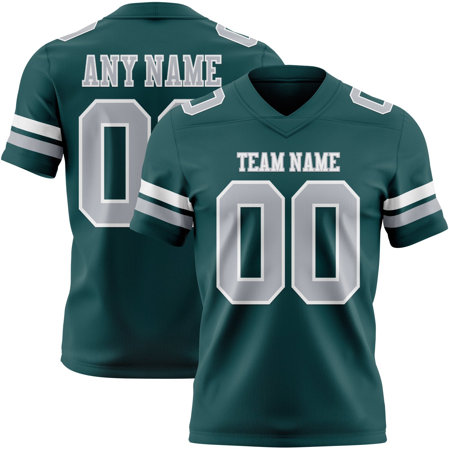 Custom Midnight Green Gray-White Authentic Football Jersey