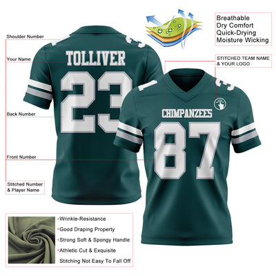 Custom Midnight Green White-Gray Authentic Football Jersey