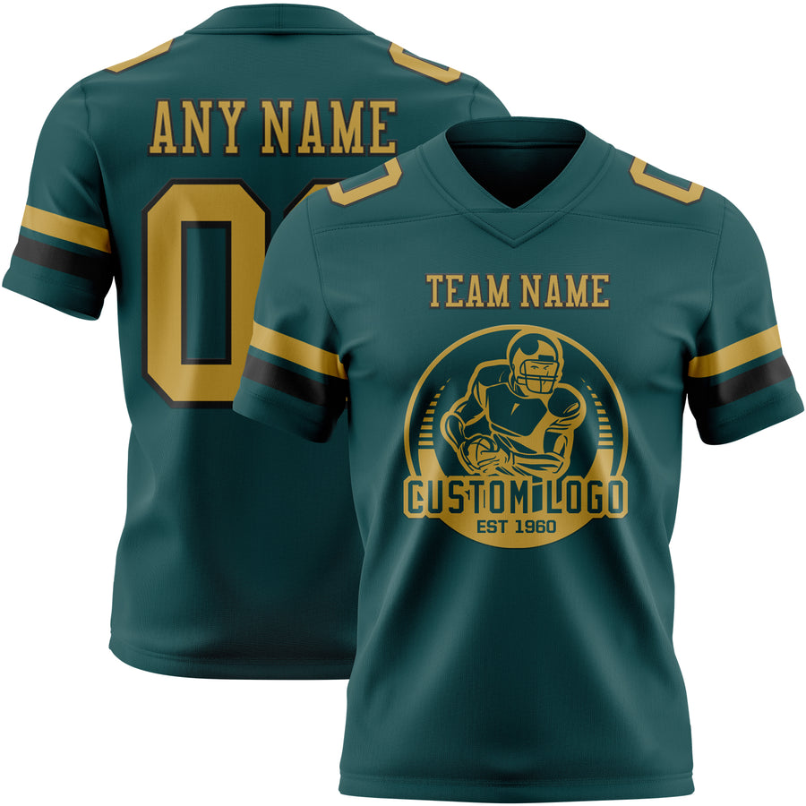 Custom Midnight Green Old Gold-Black Authentic Football Jersey
