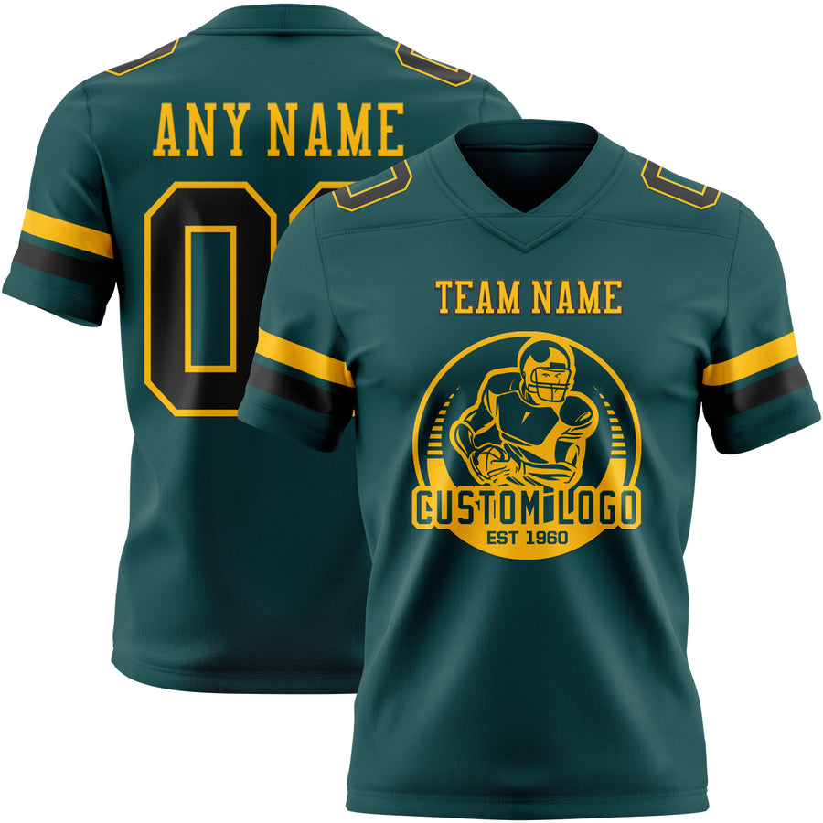 Custom Midnight Green Black-Old Gold Authentic Football Jersey
