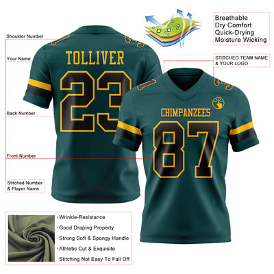 Custom Midnight Green Black-Old Gold Authentic Football Jersey