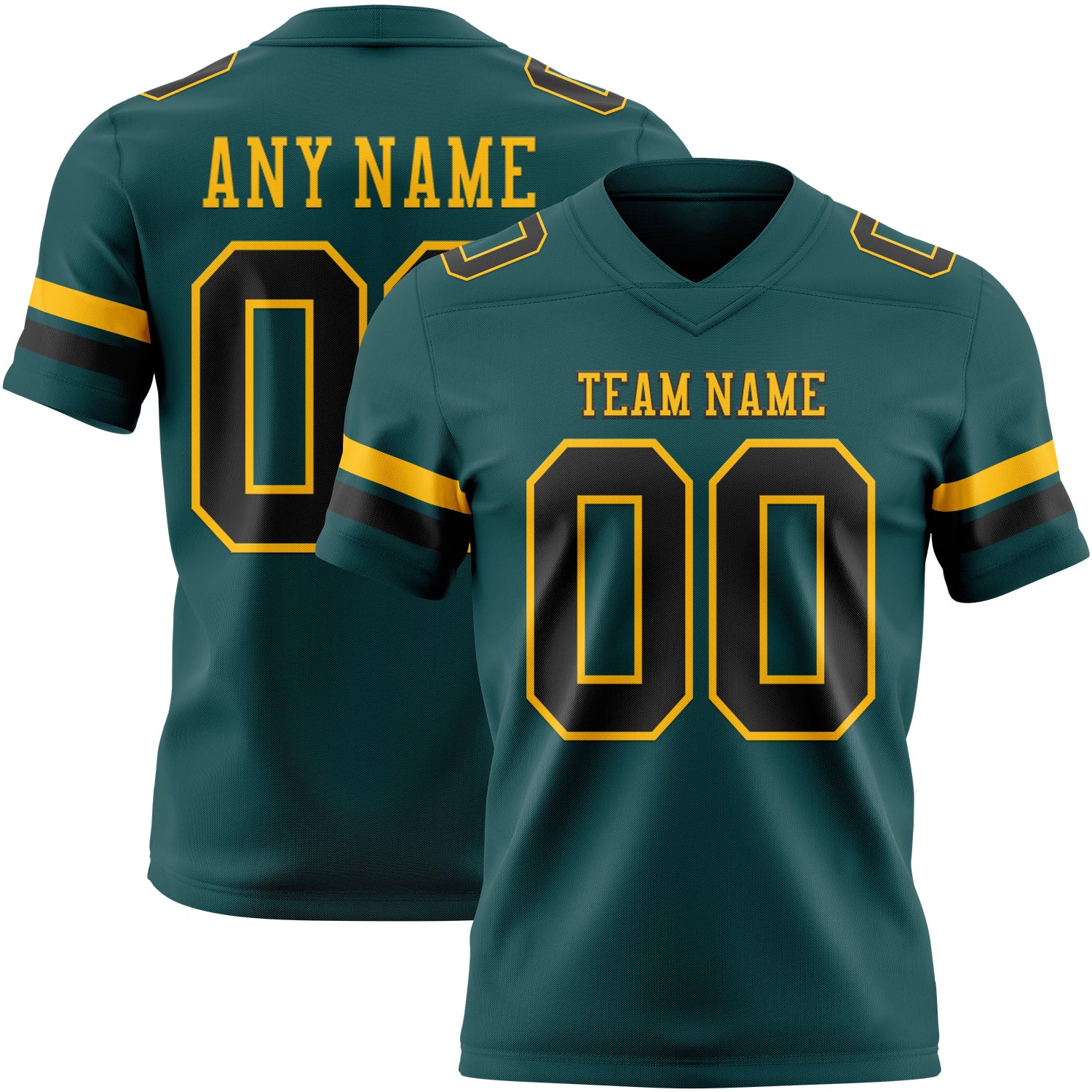 Custom Midnight Green Black-Old Gold Authentic Football Jersey