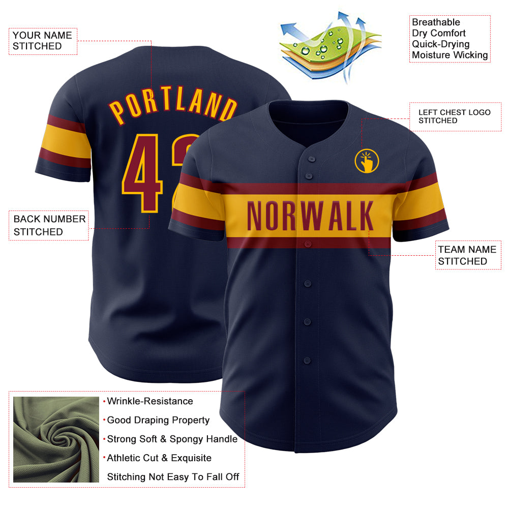 Custom Navy Crimson-Gold Authentic Baseball Jersey