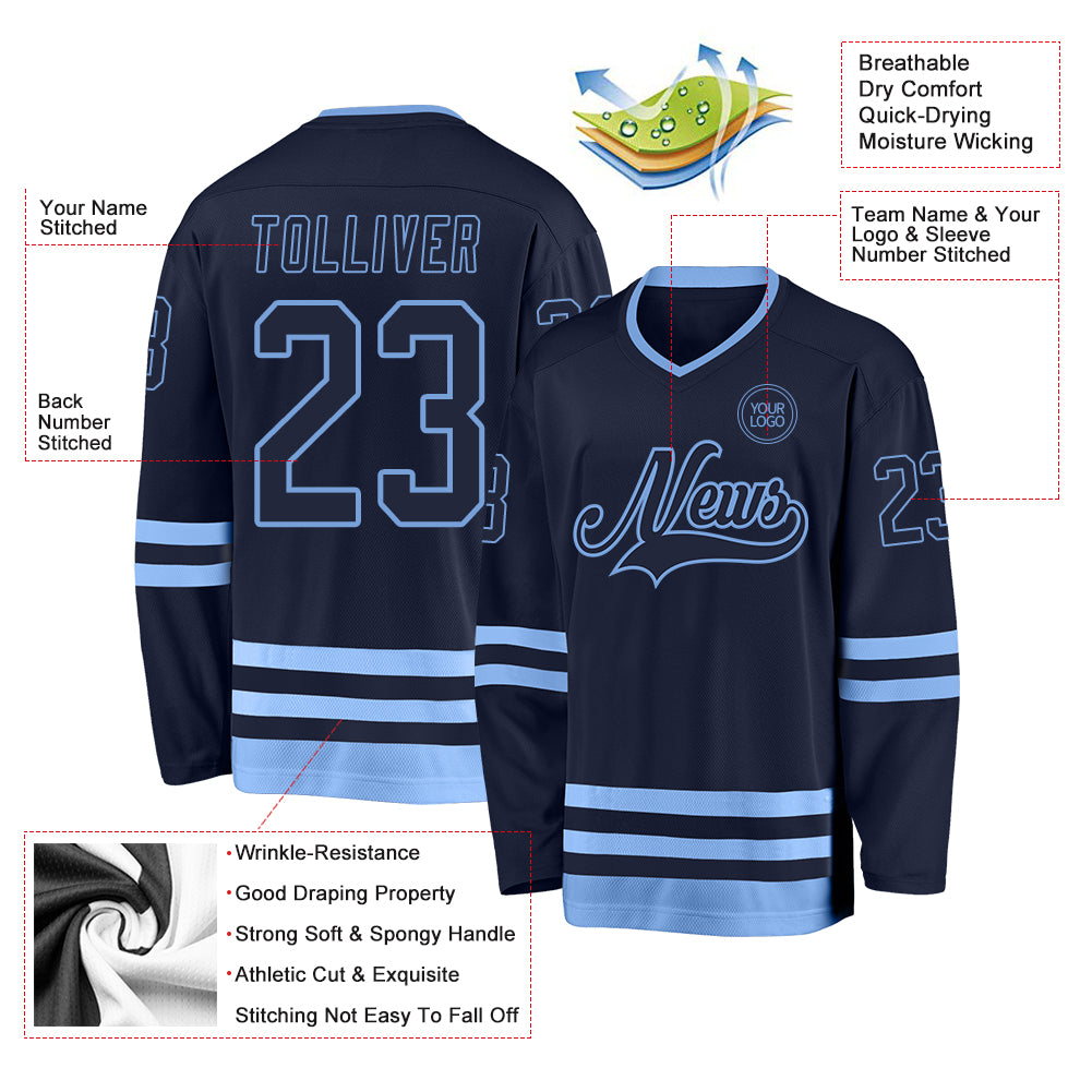Custom Navy Light Blue Hockey Jersey