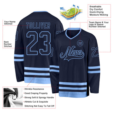 Custom Navy Light Blue Hockey Jersey