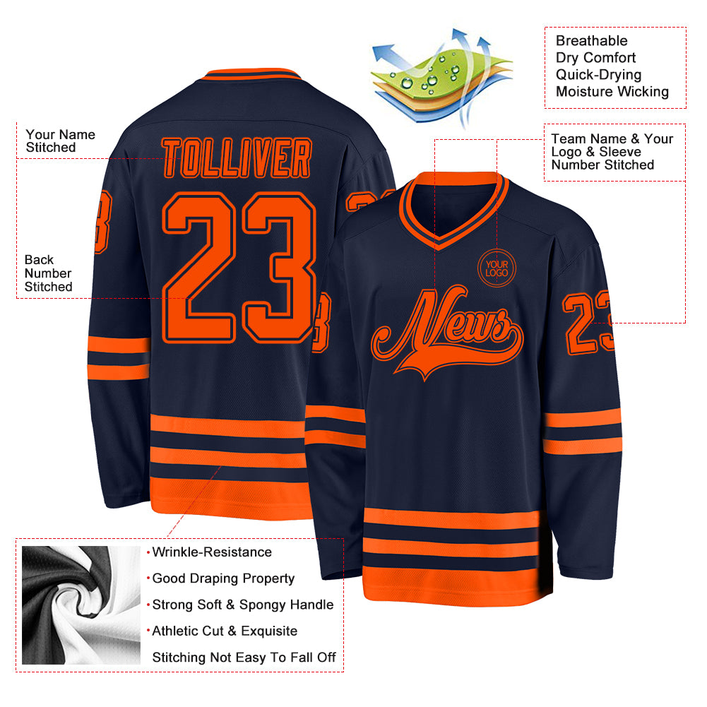 Custom Navy Orange Hockey Jersey