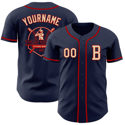 Custom Navy Cream-Red Authentic Baseball Jersey