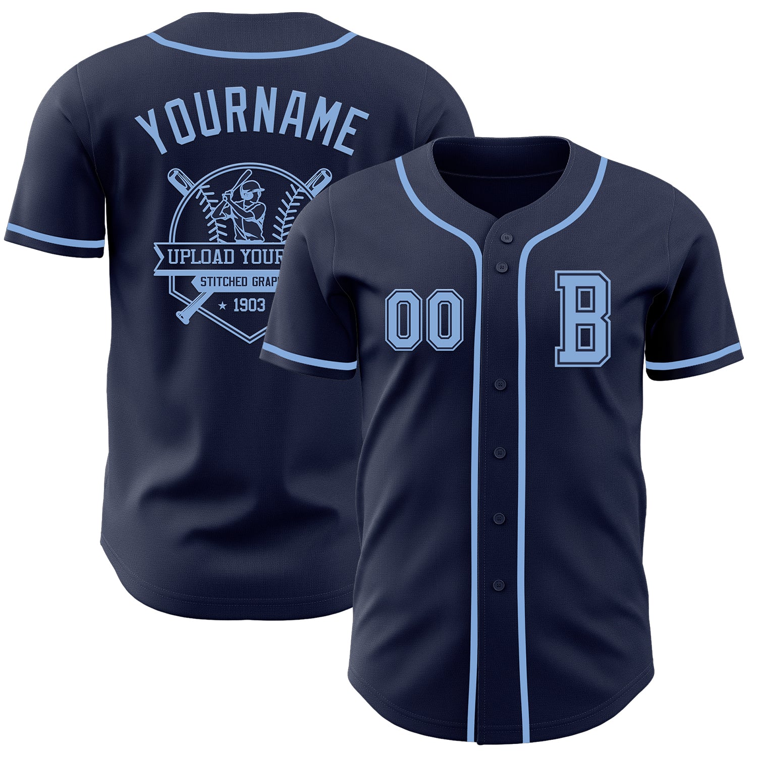 Custom Navy Light Blue Authentic Baseball Jersey