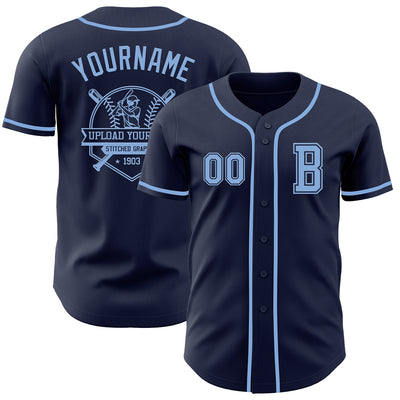 Custom Navy Light Blue Authentic Baseball Jersey