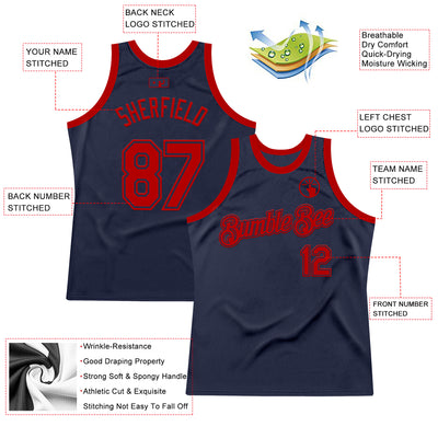 Custom Navy Red Authentic Throwback Basketball Jersey