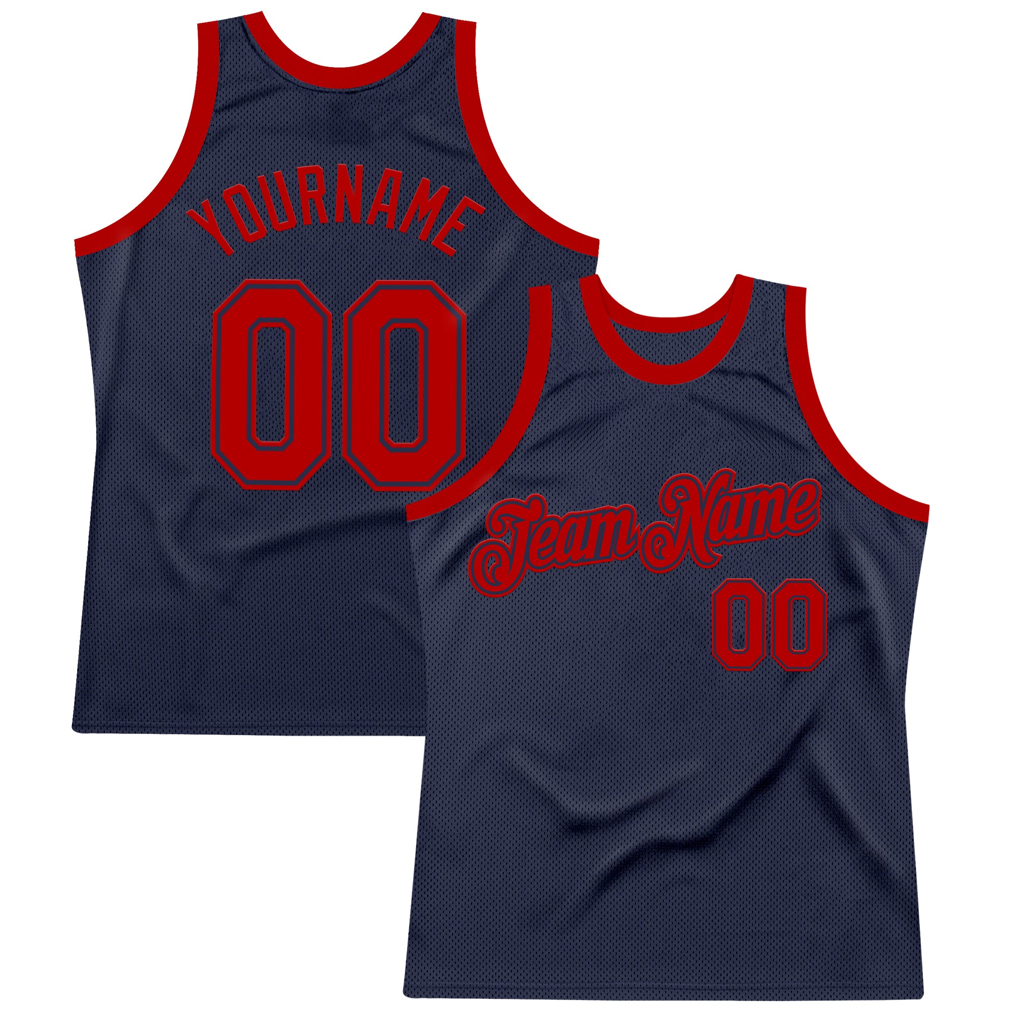 Custom Navy Red Authentic Throwback Basketball Jersey