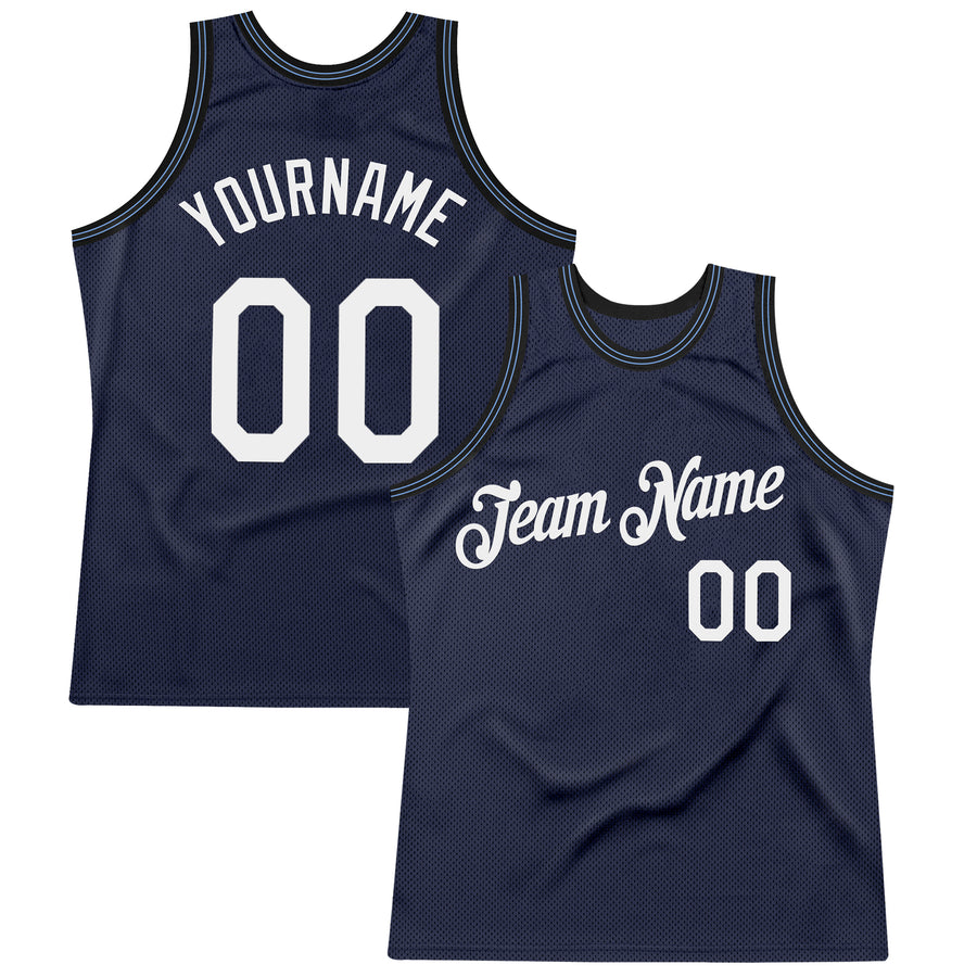 Custom Navy White Black-Light Blue Authentic Throwback Basketball Jersey