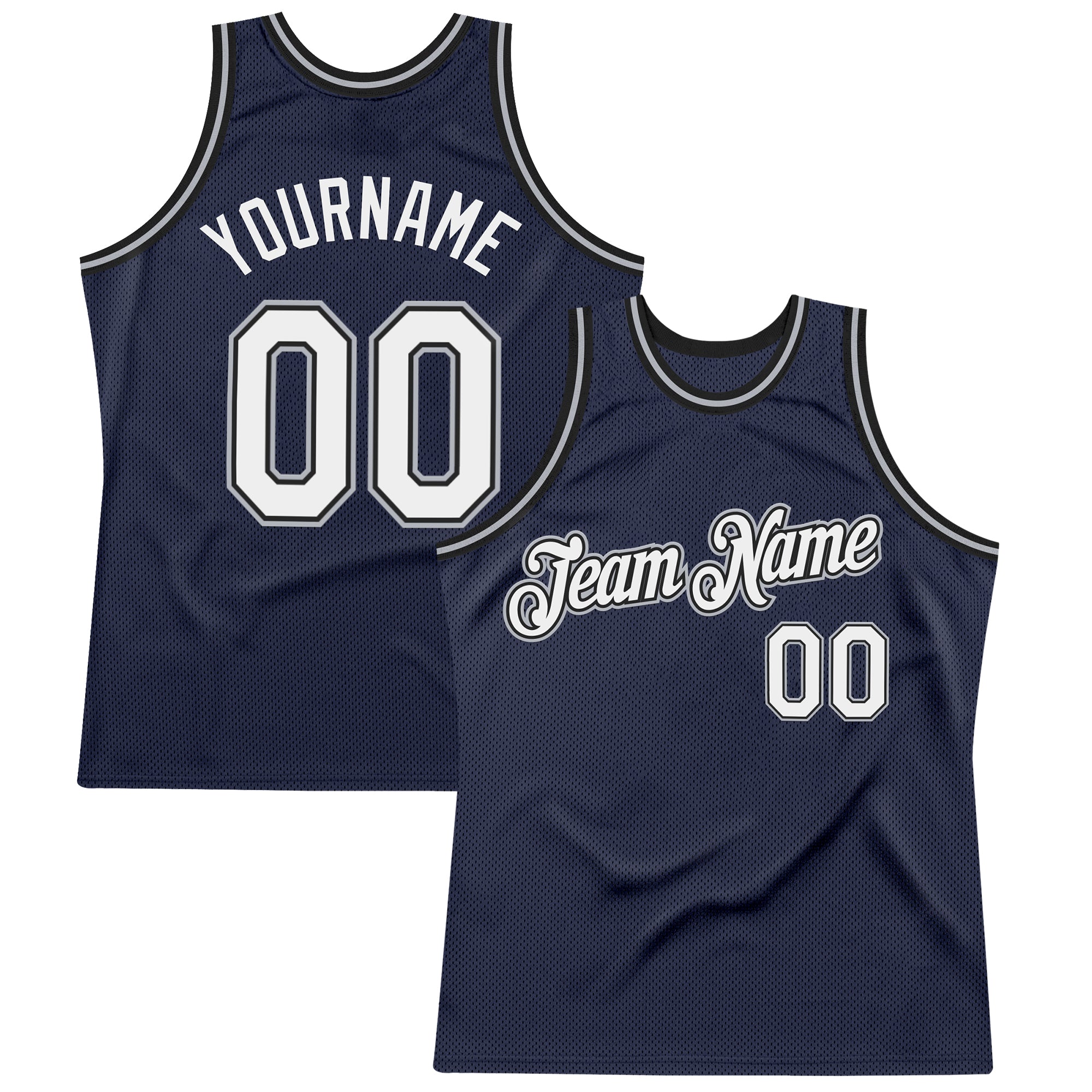 Custom Navy White Black-Gray Authentic Throwback Basketball Jersey