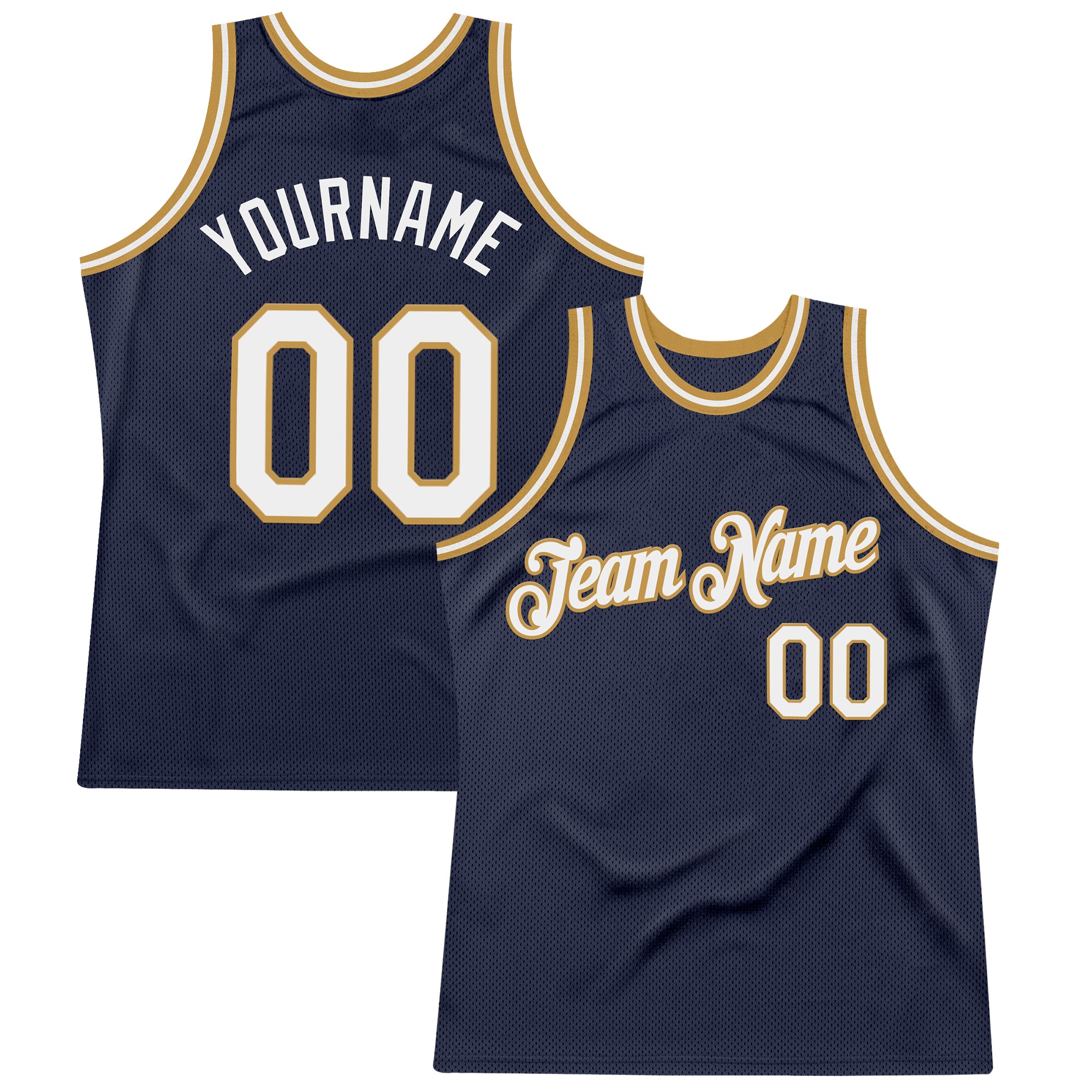Custom Navy White-Old Gold Authentic Throwback Basketball Jersey