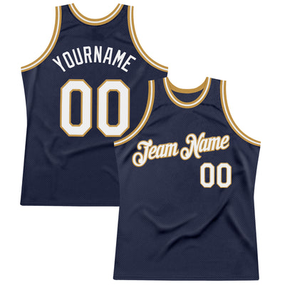 Custom Navy White-Old Gold Authentic Throwback Basketball Jersey