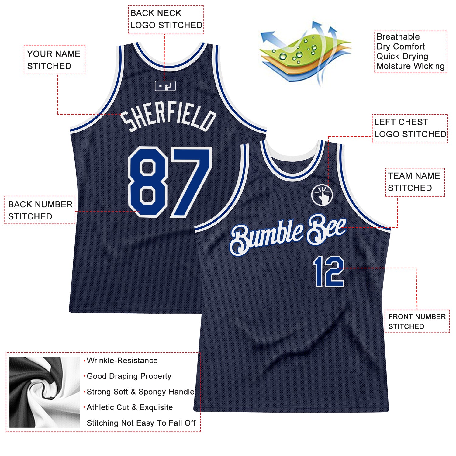 Custom Navy Royal-White Authentic Throwback Basketball Jersey