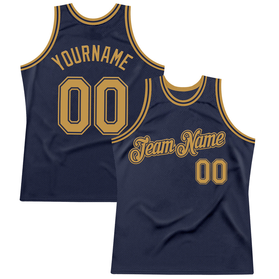 Custom Navy Old Gold Authentic Throwback Basketball Jersey
