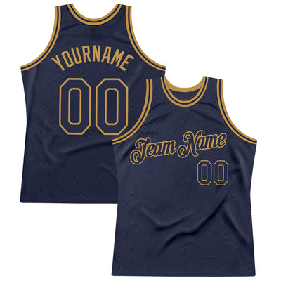 Custom Navy Old Gold Authentic Throwback Basketball Jersey