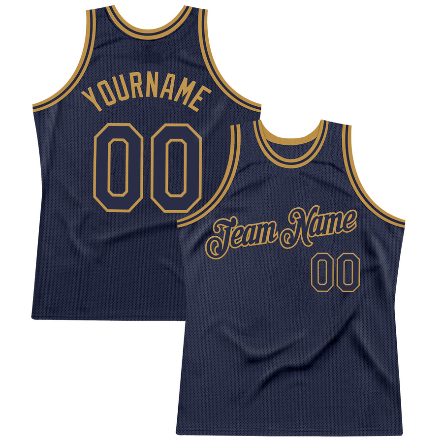 Custom Navy Old Gold Authentic Throwback Basketball Jersey