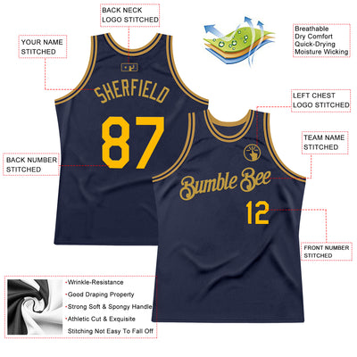 Custom Navy Gold-Old Gold Authentic Throwback Basketball Jersey