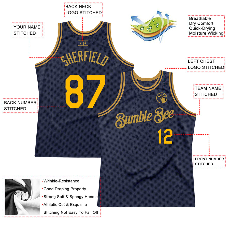 Custom Navy Gold-Old Gold Authentic Throwback Basketball Jersey