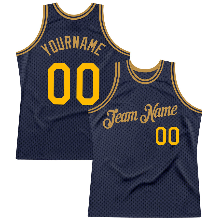 Custom Navy Gold-Old Gold Authentic Throwback Basketball Jersey