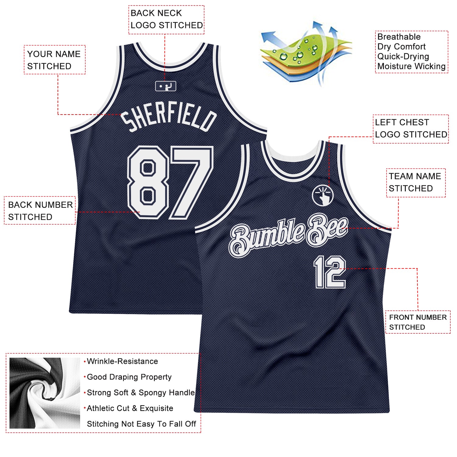 Custom Navy White Authentic Throwback Basketball Jersey