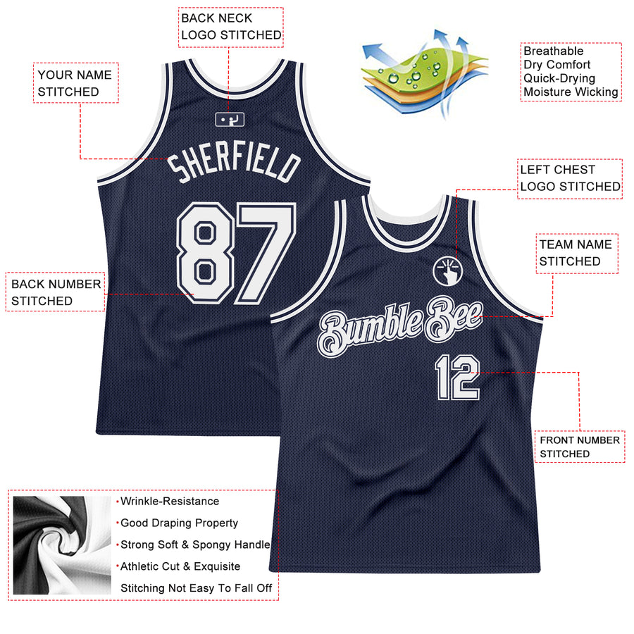 Custom Navy White Authentic Throwback Basketball Jersey