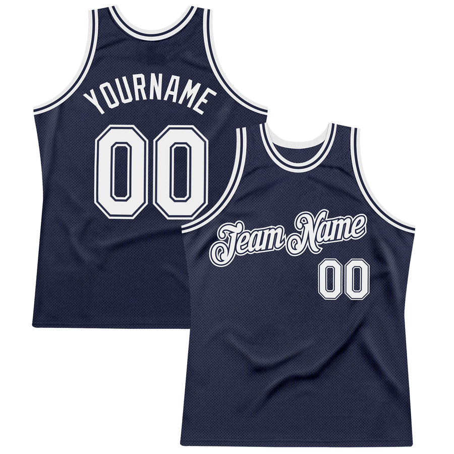 Custom Navy White Authentic Throwback Basketball Jersey