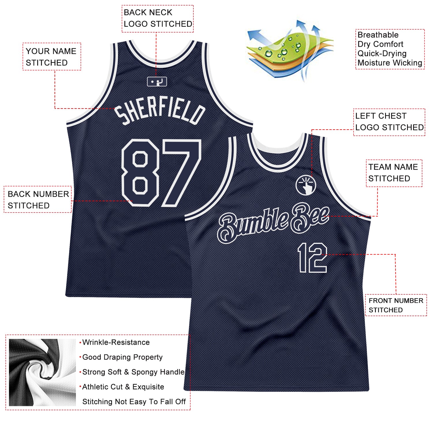 Custom Navy White Authentic Throwback Basketball Jersey