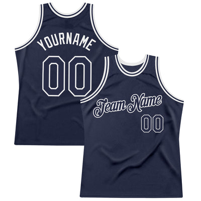 Custom Navy White Authentic Throwback Basketball Jersey