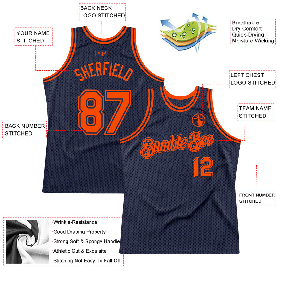 Custom Navy Orange Authentic Throwback Basketball Jersey