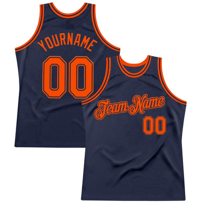 Custom Navy Orange Authentic Throwback Basketball Jersey