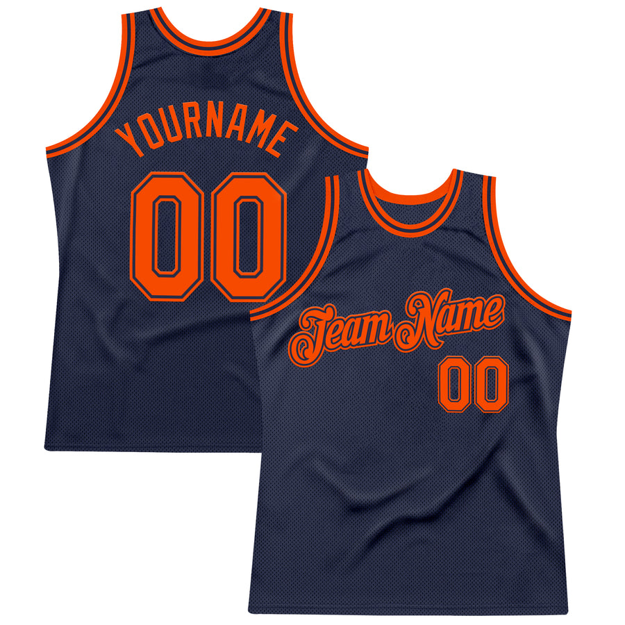 Custom Navy Orange Authentic Throwback Basketball Jersey