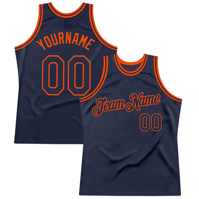 Custom Navy Orange Authentic Throwback Basketball Jersey