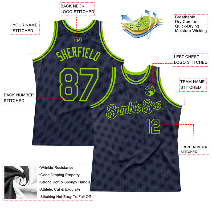 Custom Navy Neon Green Authentic Throwback Basketball Jersey