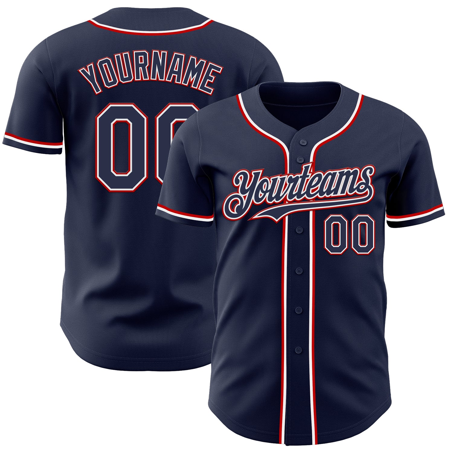 Custom Navy White-Red Authentic Baseball Jersey