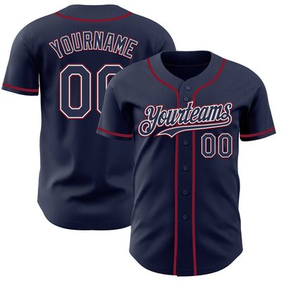 Custom Navy White-Crimson Authentic Baseball Jersey
