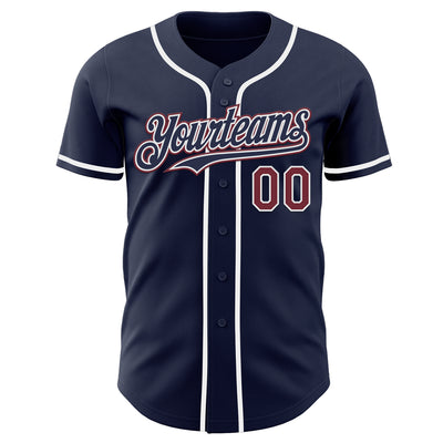 Custom Navy Burgundy-White Authentic Baseball Jersey