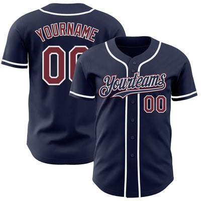 Custom Navy Burgundy-White Authentic Baseball Jersey