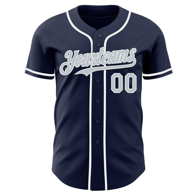Custom Navy Silver-White Authentic Baseball Jersey