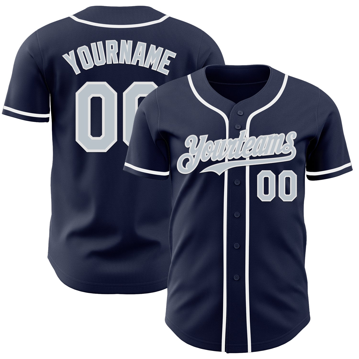 Custom Navy Silver-White Authentic Baseball Jersey