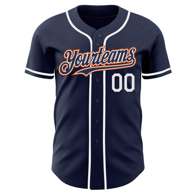 Custom Navy Orange-White Authentic Baseball Jersey