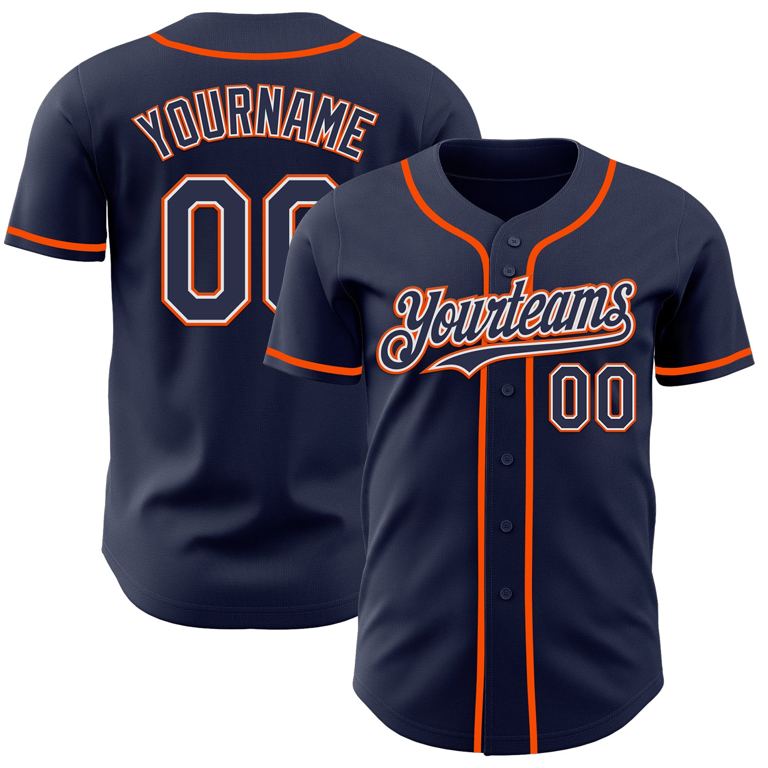 Custom Navy White-Orange Authentic Baseball Jersey