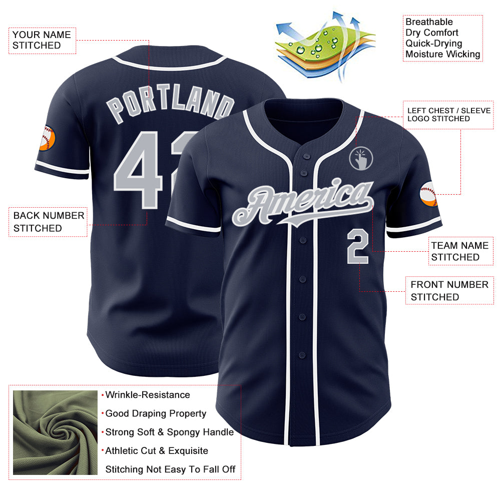 Custom Navy Gray-White Authentic Baseball Jersey