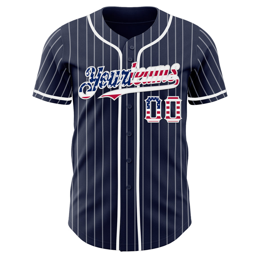 Custom Navy White Pinstripe USA Flag Authentic Baseball Jersey