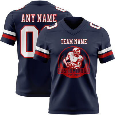 Custom Navy White-Red Authentic Football Jersey