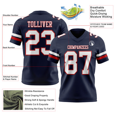Custom Navy White-Red Authentic Football Jersey